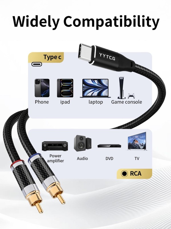 USB C to RCA Audio Cable 3m, Type-C to 2 RCA Y Splitter, High-Res Sound, Gold-Pl gallery