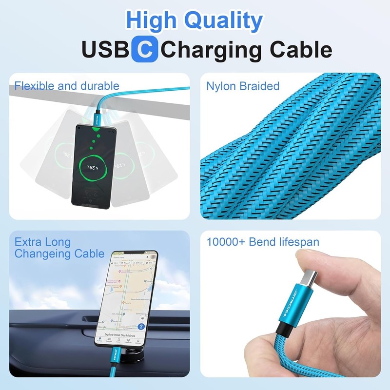 Extra Long USB C Cable 10FT - 5 Pack Durable & Fast Charging for All Devices gallery