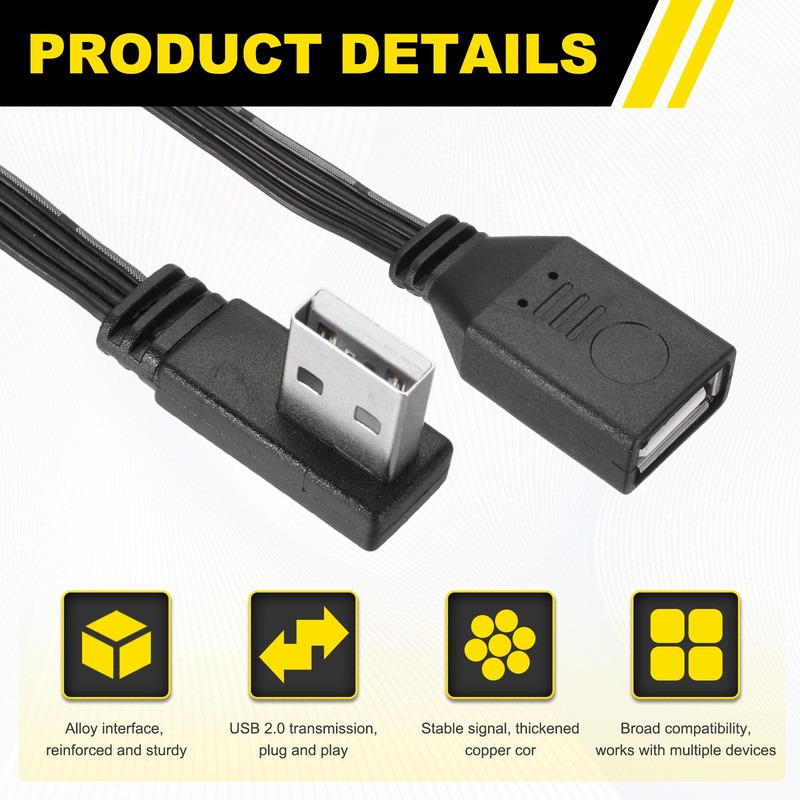 2 Pcs USB2.0 Extension Cable, 3.9 Inch 90 Degree Male to Female Adapter gallery