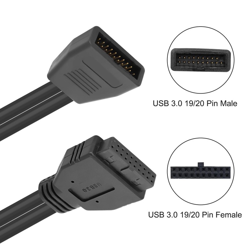 Motherboard USB 3.0 19/20 Pin Header Extension Cable Internal M/F Cord 30cm gallery