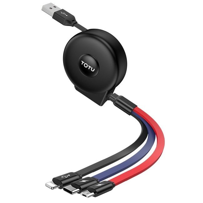 TOTU LIFE 3-in-1 Charging and Data Transfer Cable, 150 cm - Black gallery