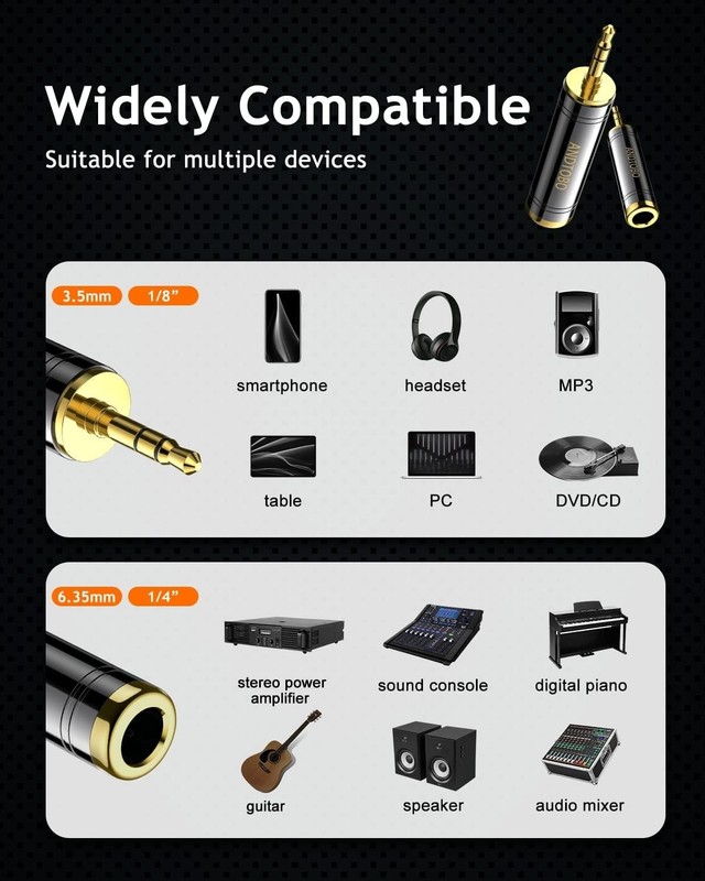 High Fidelity 3.5mm Male to 1/4'' Female Stereo Adapter - Pure Copper Quality gallery