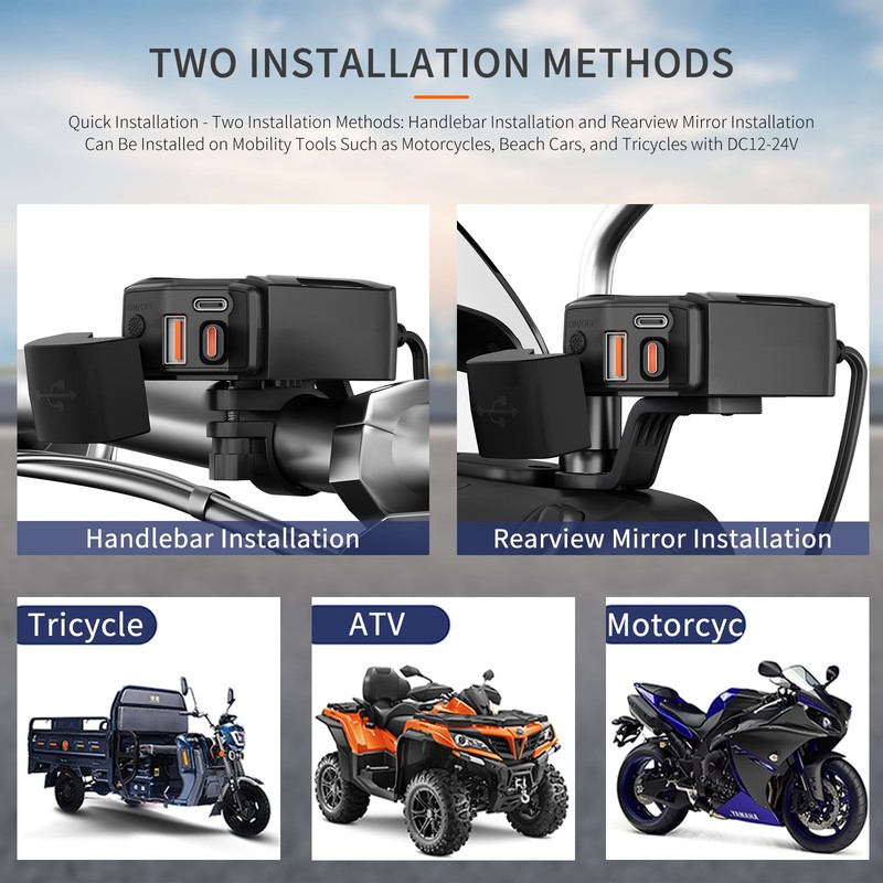 Motorcycle Charger USB Fast Charging Type-C Retractable 30W Flash Charge Cable gallery