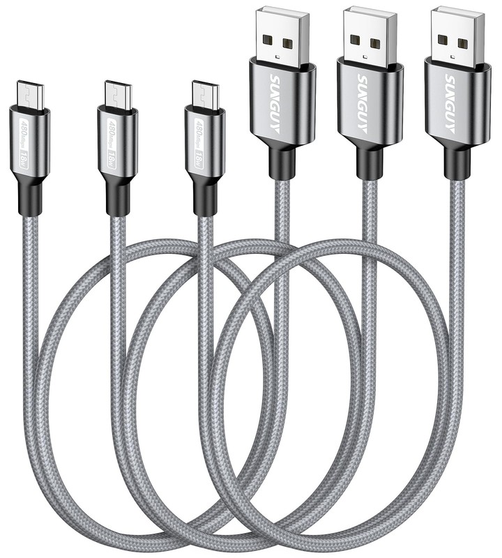 Short Micro USB Cable [3-Pack,1.5ft], Nylon Braided USB to Micro USB 2.0 Fast…