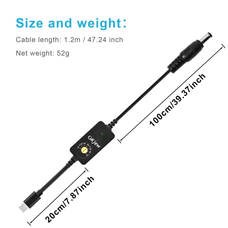 3.94FT USB to DC PD Adapter Cable with 7 Connector Tips, Adjustable Voltage 3... gallery
