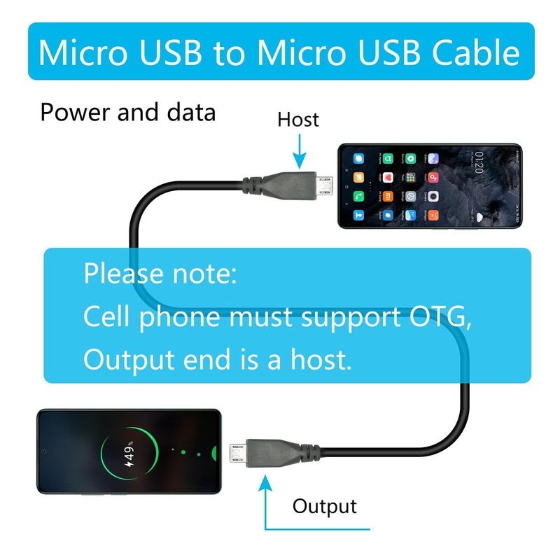 2 PCS 0.5M/1.6FT USB 2.0 Micro USB Male To Male Charging Data Cable OTG Ext gallery