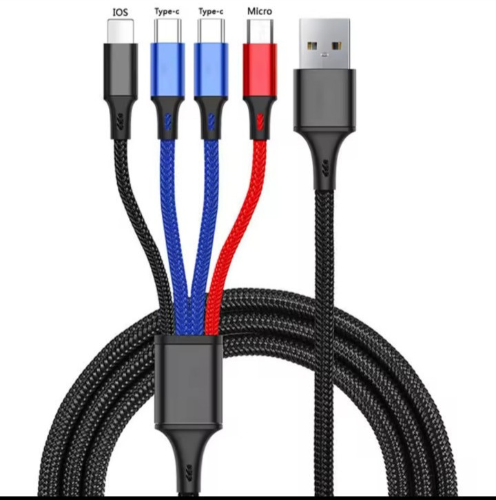4 In 1 Heavy Duty Nylon Type-C ,iPhone, Micro, 3ft, 1.2m