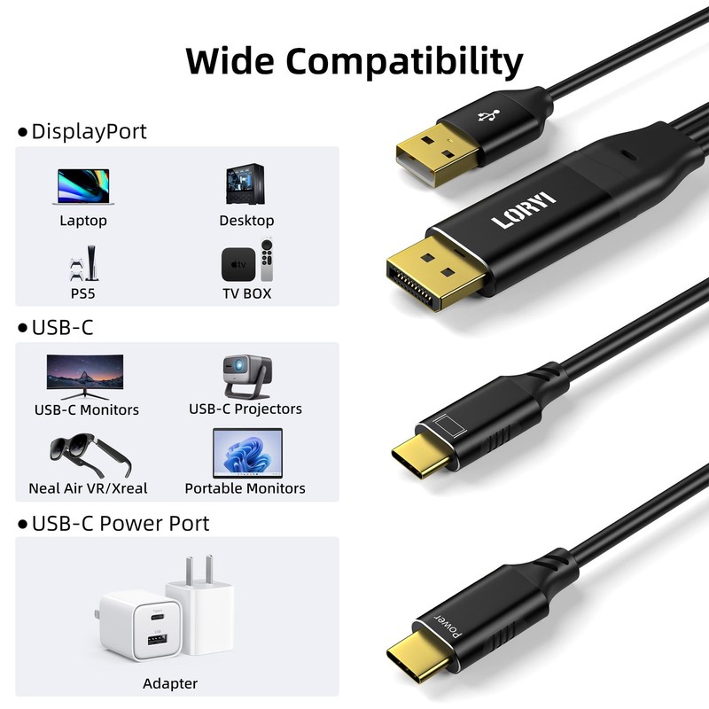 DisplayPort to USB C Cable 5K60Hz/4K144Hz, 6.6ft DP to USB C for Mobile Monit... gallery