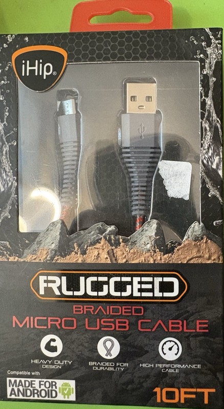 USB Cable Cord iHip RUGGED BRAIDED MICRO For Android 10 FT Color Gray & Orange