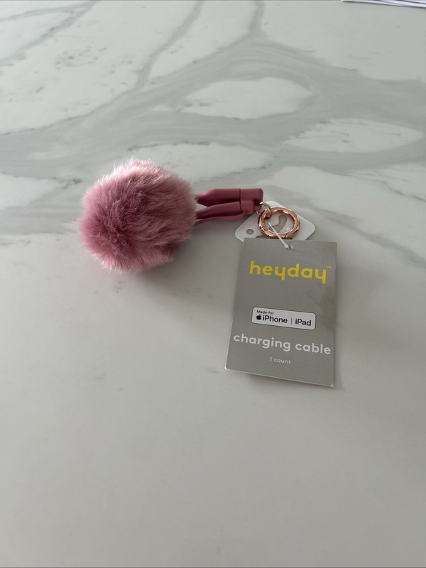Heyday Pink Pom Pom Keychain Charging Cable For iPhone / iPad NEW
