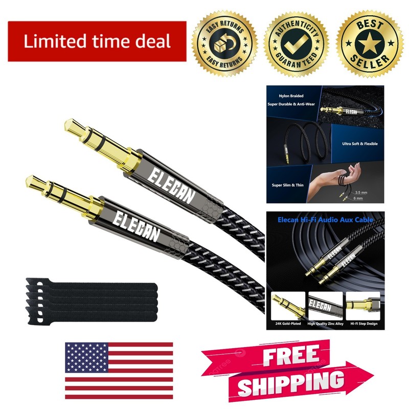High-Fidelity 3.5mm AUX Cable – 6ft Ultra Soft Braided 2-Pack for All Devices