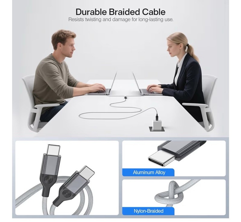 TIPSEAN Gray USB C~USB C 2-in-1 cable of 140 W maximum, fast charging cable gallery
