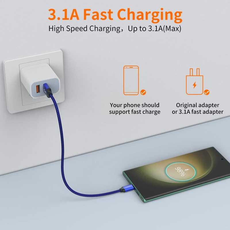 Short USB C Cable (1ft 3-Pack), USB A to Type-C Charger Cord 3.1A Fast Charging gallery