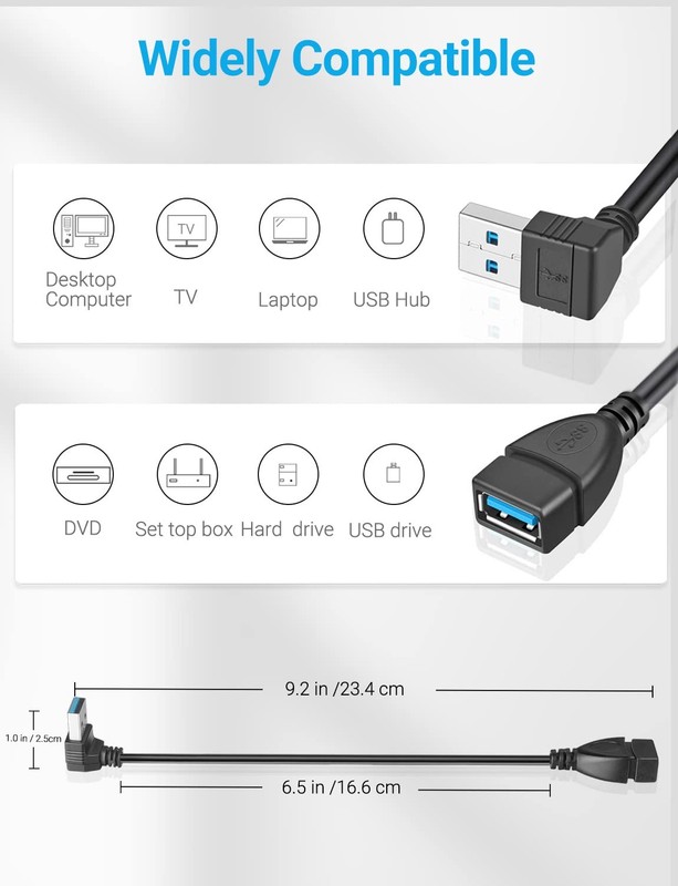 2 Pack Superspeed Usb 3.0 Angle Male To Female Extension Cable 6 Inch Convertor gallery