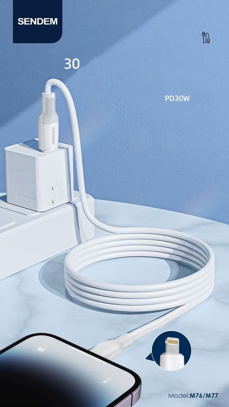 SENDEM M76 Fast Charging Cable – C to L, 30W PD, 3A Fast Charge