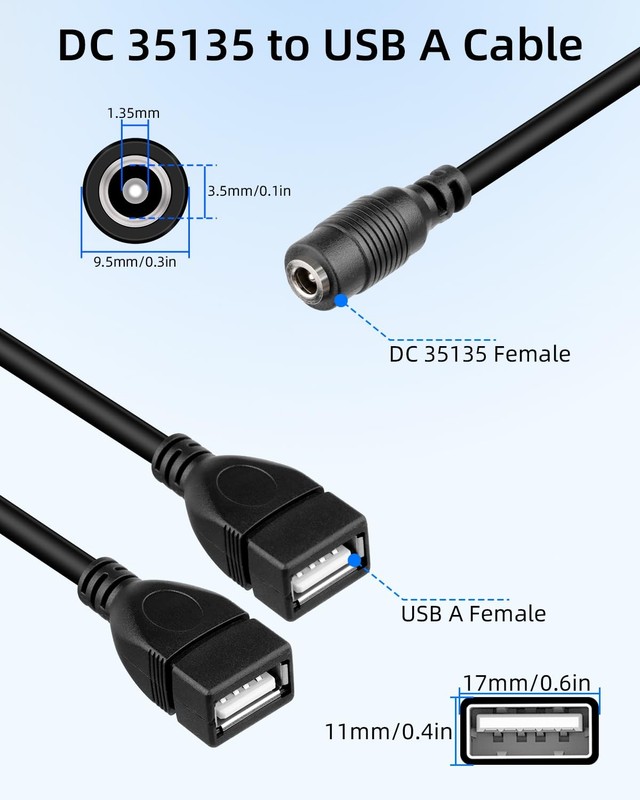 DC35135 Female to Dual USB A Female DC Splitter Charging Cable, 5V-12V DC 3.5... gallery