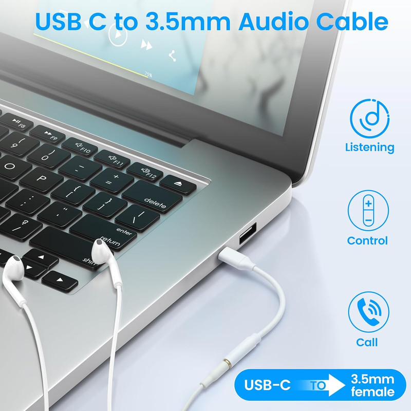 USB C to 3.5Mm Female Headphone Jack Adapter, Type C to Aux Audio Dongle Cable C gallery