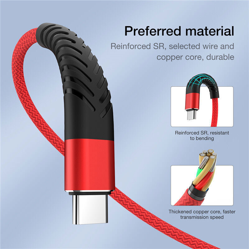 Heavy Duty Braided USB C Type-C Fast Charging Data Sync Charger lot Long Cord gallery