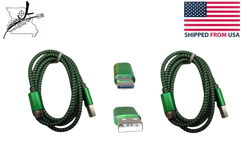 2x USB-USB C 39″ Cloth Wrapped 2.1 Amp A Charging Data Cable Green Aluminum Ends