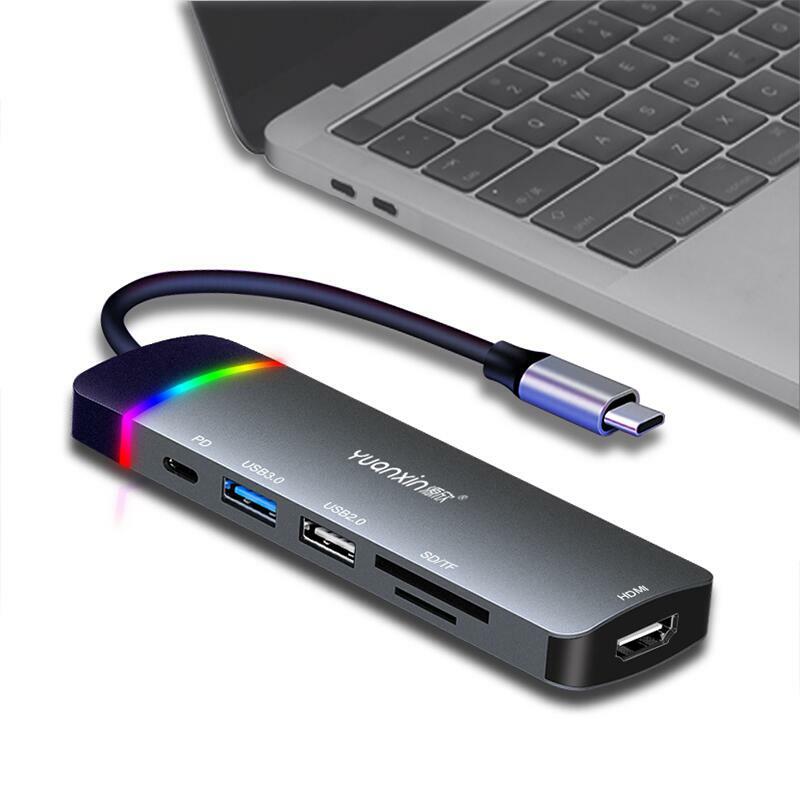 6×1 RGB Multiport Hub Adapter Type-C To USB 3.0 4K HDMI PD for Mac and laptops