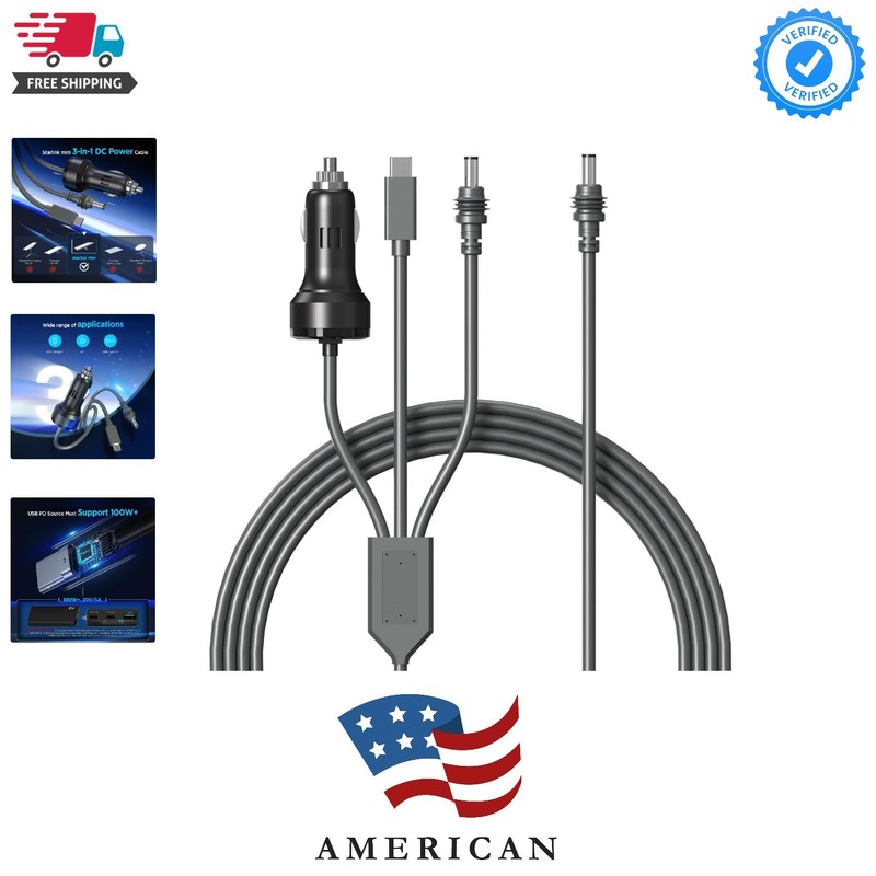 3 in 1 Starlink Mini Cable 16.4FT/ 5M, High-Speed USB C/Car Charger/DC to DC …