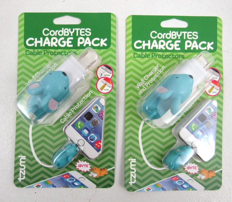 Tzumi CordBYTES Lot of 2 Mouse Charge Pack Wall Charger Cable Plug Protectors