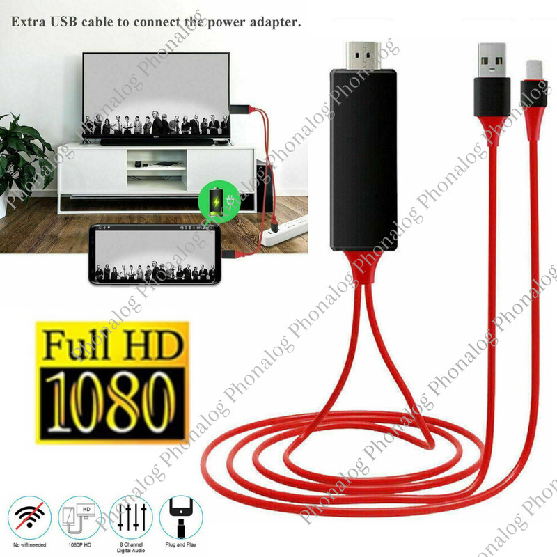 HDMI Mirroring AV Cable Phone to TV HDTV Adapter 1080P For iPhone 14 13 12 11 XR