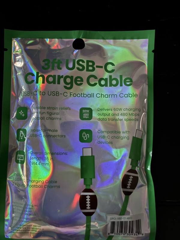 Football Charm 3ft USB-C Charging Cable & Wired Earbuds Green Sports gallery
