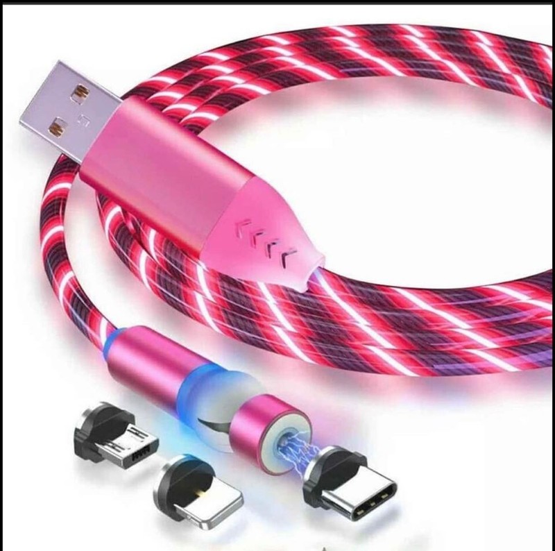 RED LED Magnetic USB Cable includes 3 tips for iPhone, Samsung, PS4 and more. gallery