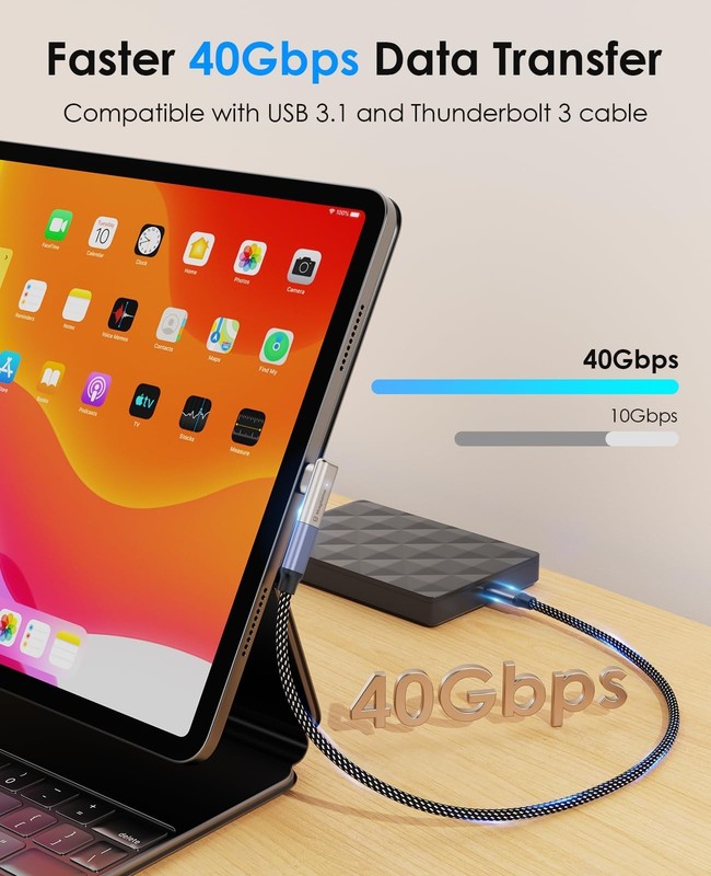 2Pack 24Pin USB C Male to Female Adapter, 90 Degree Right Angle, 40Gbps, 4K Vide gallery