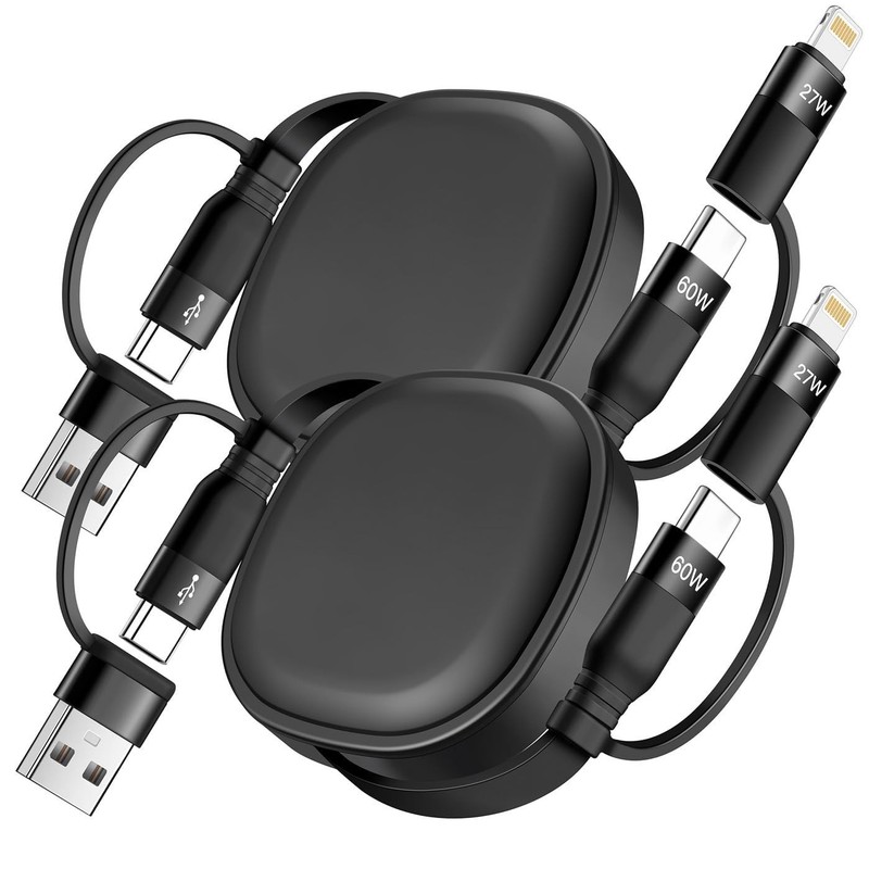 2Pack 5 in 1 Retractable Fast Charging Cable, USB C to USB C Fast Charging