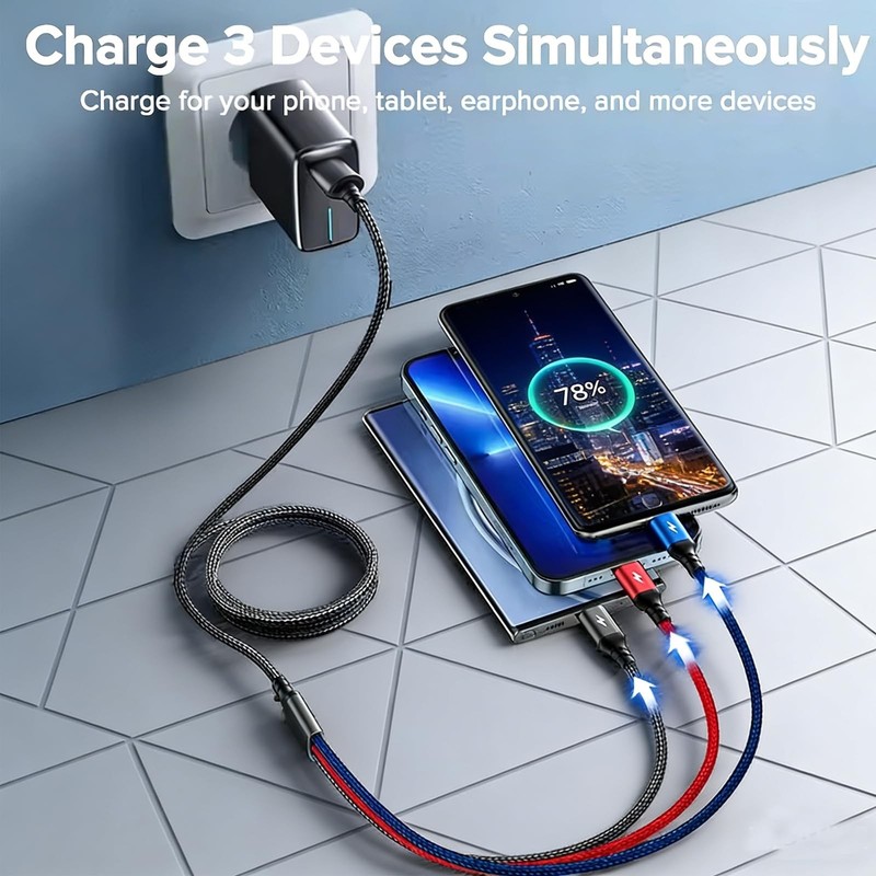 USB Charging Cable Set Multifunction 3 Pack 3 in 1 Nylon Braided Fast Charger gallery