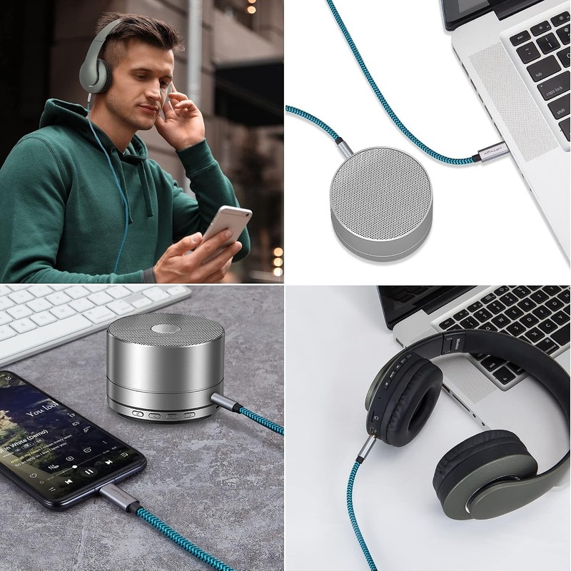 Aux to USB C Cable, 4ft Nylon Braided Type C to 3.5mm Audio Cord for Car Stereo, gallery