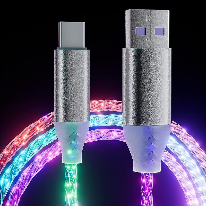 7 Color RGB USB A to C Light Up 6.6ft 3A