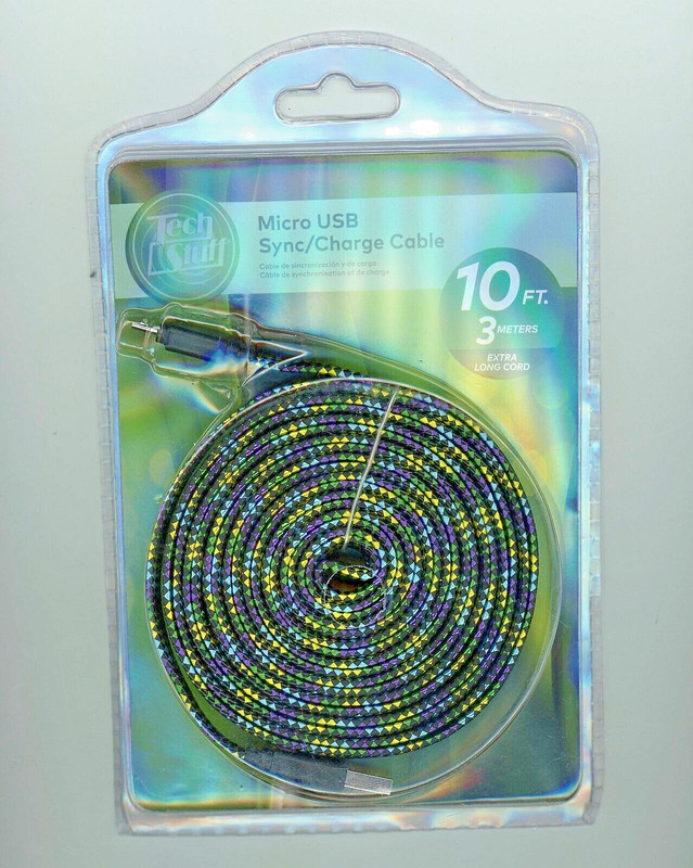Micro USB Adapter 10 Foot 2.0 Sync Charge Cable Green Gold Blue Purple Colors