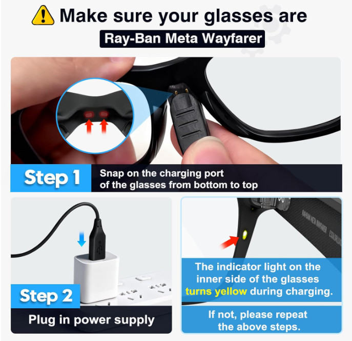 Lightweight USB Charger for RayBan Meta Accessories - Fast Clip-On Design gallery