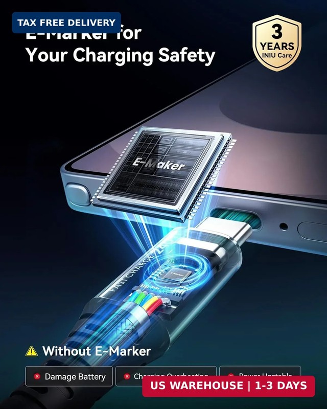 INIU USB C to USB C Cable, 240W Fast Charging Type C Charger Cord, Braided USBC gallery