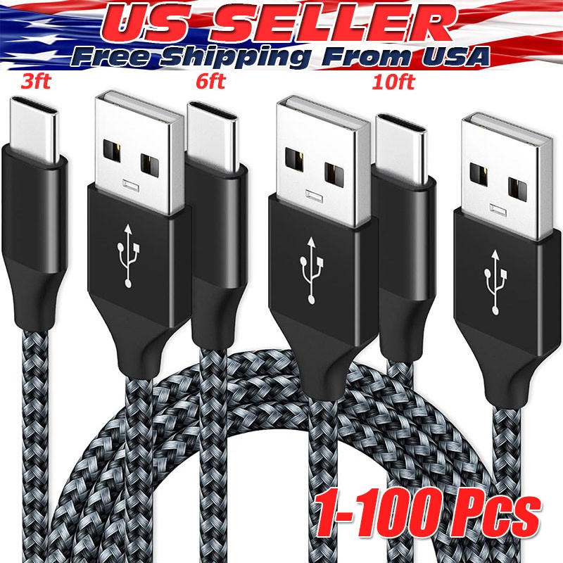 Braided USB C Type-C Fast Charging Data SYNC Charger Cable Cord 3/6/10FT Lot