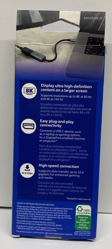 Philips Elite 8K USB-C to DisplayPort Adapter Ultra High Definition Travel gallery