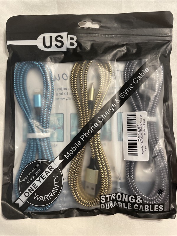 3 Pk Color Braided 6ft Cable Cords For Apple iPhone iPad Charger Cord Data Sync