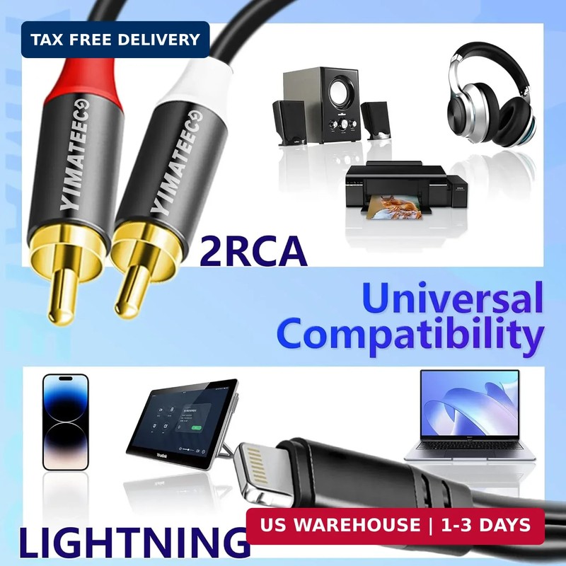 Lightning to RCA Cable Audio Aux Adapter, [MFi Certified] 2 RCA Audio Y Splitter gallery