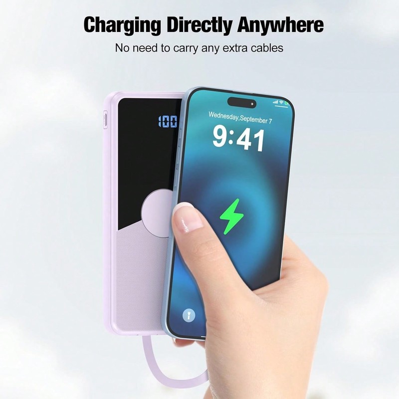 10000mAh Portable Charger w/ Built-In Cables, 5 Outputs Power Bank for Phones gallery