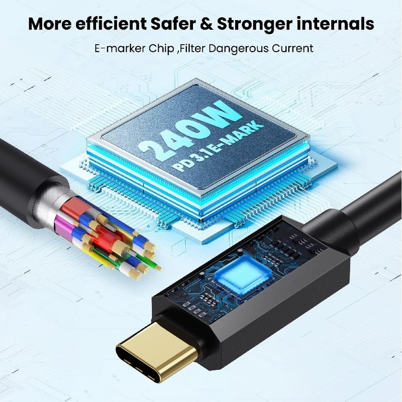3.3FT USB 5.0 Type C Cable 80Gbps 240W Straight To Up Down Angle Male Cord gallery