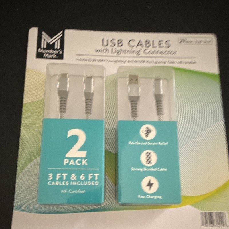 Member’s Mark MFi Braided USB-C to Fast Charge Cable 2pk 3/6ft