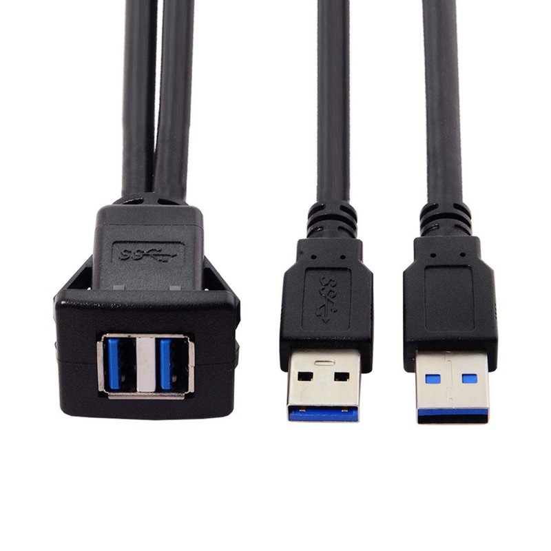 Waterproof Dual USB 3.0 Extension Latch Car Mount Flush AUX Cable Cord 1M gallery