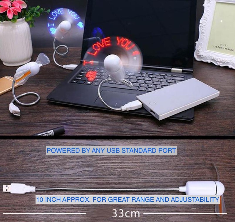LED LIGHT USB POWER COOLING Mini FAN Travel Laptop Computer PC Desk (I LOVE YOU)
