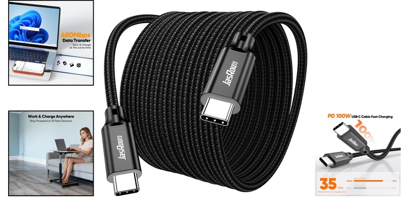 Extra Long 15FT USB C Cable - Fast Charging & 480Mbps Data Transfer Convenience gallery