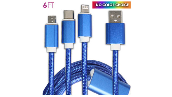 Deluxe 3 IN 1 6-Ft Charging Cable ---IPhone & Android