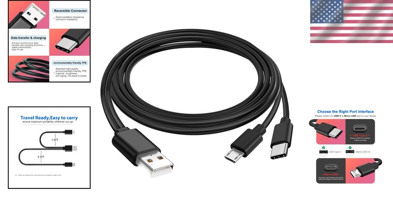 High-Speed 3ft Charging Cable for Wireless Earbuds - USB Type C & Micro USB gallery