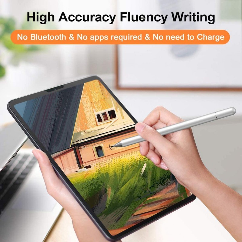 STYLUS TOUCH SCREEN PEN FIBER TIP ALUMINUM LIGHTWEIGHT SILVER COLOR for TABLETS gallery